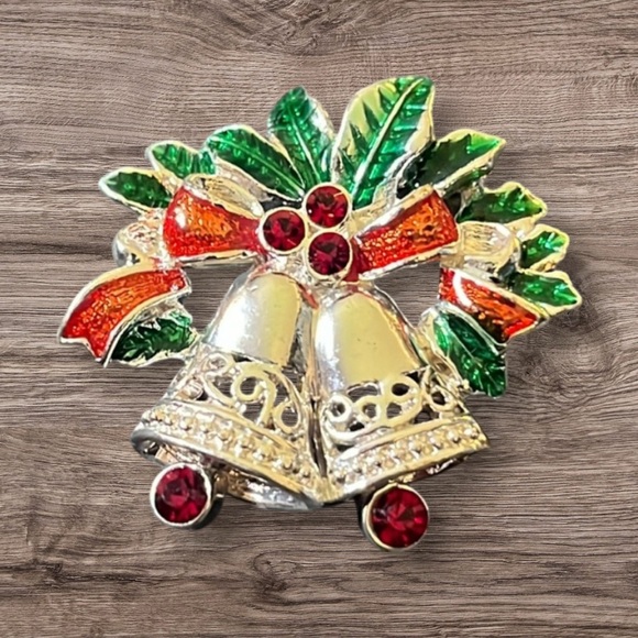 Vintage Jewelry Signed Avon Christmas Sleigh Bells Pin Brooch - Picture 1 of 13